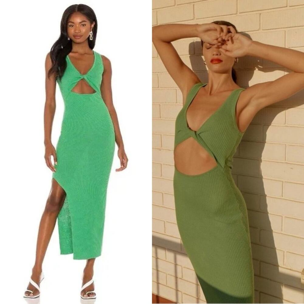 Bec & Bridge Green Cutout Ribbed Maxi Dress